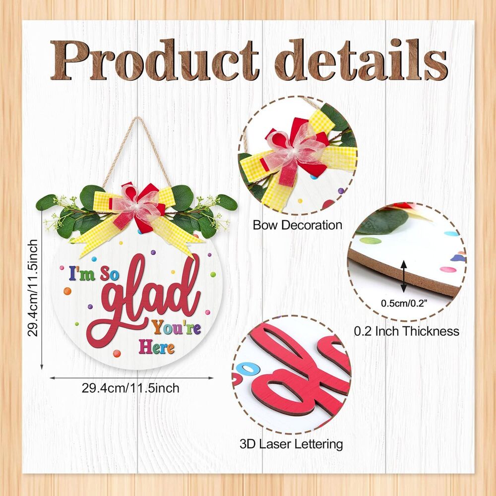 4709 Colorful 3D I'm So Glad You're Here Door Sign12"x12", Wooden Classroom - Picture 3 of 7